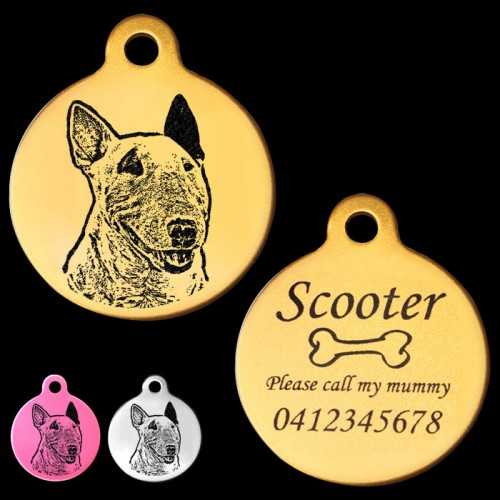 Australian Bull Terrier Engraved 31mm Large Round Pet Dog ID Tag